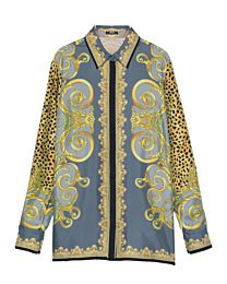Versace Women's Cheetah Foulard Print Silk Shirt Yellow