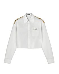 Versace Women's Chain Stripes Crop Boxy Shirt White