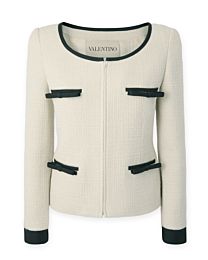 Valentino Women's Wool-Blend Tweed Jacket With Crepe Trim Cream
