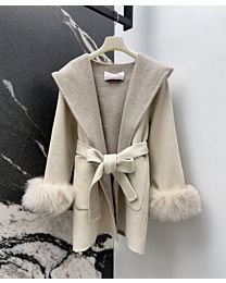 Valentino Women's Women's Double Faced Wool Overcoat Cashmere Fox Cream