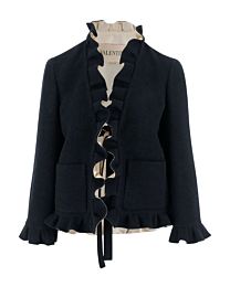 Valentino Women's Garavani Ruffle-Detail Wool-Blend Jacket Black