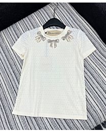 Valentino Women's Bow Embroidered T-shirt Cream