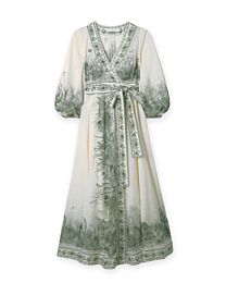 Zimmermann Women's Wanderlust Belted Printed Cotton-Voile Wrap Midi Green