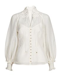 Zimmermann Women's Rebellion Lace Trim Linen Silk Shirt Cream