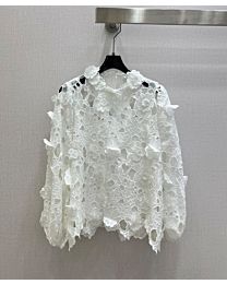 Zimmermann Women's Hypnotic Tiered Crocheted Cotton Turtleneck Top White