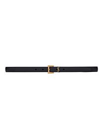 Saint Laurent Cassandre Thin Belt With Square Buckle In Grained Leather Black