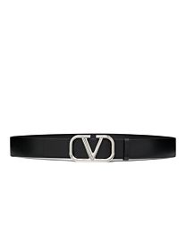 Valentino Vlogo Signature Calfskin Belt Black