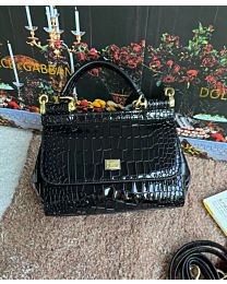 Not for sale: Dolce & Gabbana Sicily Bag in Foiled Crocodile-print Leather Black