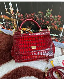 Not for sale: Dolce & Gabbana Sicily Bag in Foiled Crocodile-print Leather Red