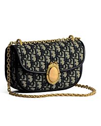 Christian Dior Medaillon Small Flap Bag With Chain Strap M3921 Dark Blue