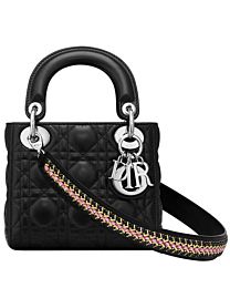 Christian Dior Lady Dior Mini Classic Tote Bag With Lambskin Black