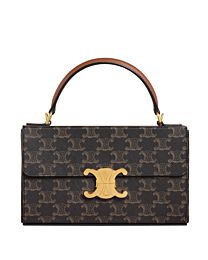 Celine Box Triomphe In Triomphe Canvas And Calfskin Coffee