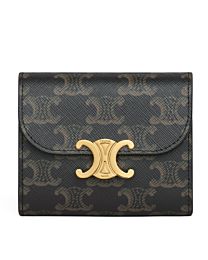 Celine Celine Triomphe Small Flapped Wallet With Logo Print 10D782 Coffee