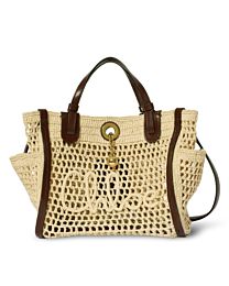 Chloe Small Iconic Double Carry Bag In Raffia 26AS915 Apricot