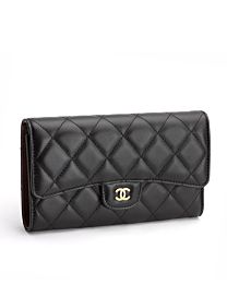 Chanel Lambskin Quilted Large Flap Wallet Black