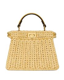 Fendi Sand Leather And Interlaced Fibre Bag 8BN335 Apricot