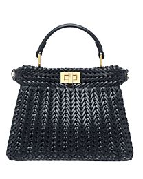 Fendi Sand Leather And Interlaced Fibre Bag 8BN335 Black