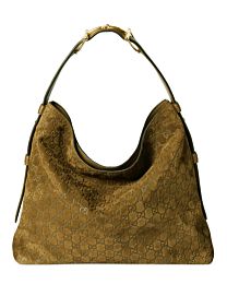 Gucci Beatrix Suede Shoulder Bag With All-Over GG 850546 Coffee