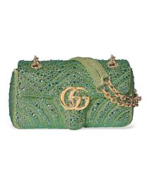 Gucci GG Marmont Crystals Small Shoulder Bag 837280 Green