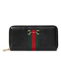 Gucci Horsebit Web Zip Around Wallet 867124 Black