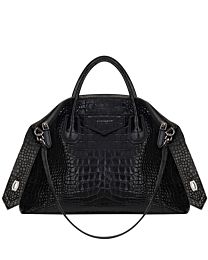 Givenchy Medium Antigona Soft Bag In Crocodile Effect Leather Black