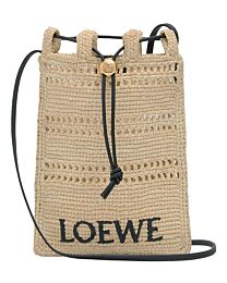 Loewe Raffia Drawstring Handbag Apricot