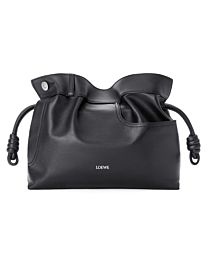 Loewe Panta Medium Flamenco Clutch In Shiny Calfskin Black