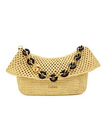 Loewe Medium Ola Bag In Raffia And Calfskin Apricot