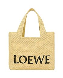 Loewe Small Font Tote In Raffia Apricot
