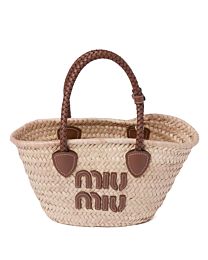 Miumiu Woven Fabric Tote Bag 5BG273 Apricot