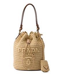 Prada Crochet And Leather Mini-bucket Bag 1BE068 Apricot