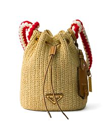 Prada Crochet And Leather Mini Bucket Bag Black