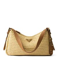 Prada Aimee Large Crochet And Leather Bag Apricot