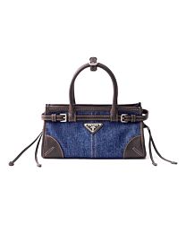 Prada Bonnie Small Denim And Leather Handbag 1BA486