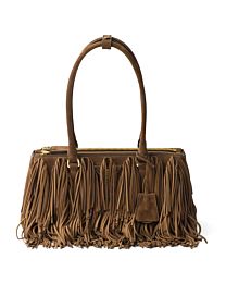Prada Galleria Medium Suede Bag With Fringe Coffee