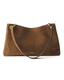 Prada Etude Large Suede Shoulder Bag 1BC259 Coffee
