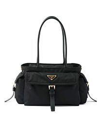 Prada Explore Medium Re-Nylon And Leather Tote Bag 1BG596 Black