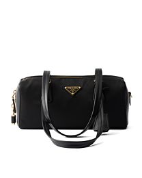 Prada Re-Nylon And Leather Medium Top-handle Bag With Padlock 1BB127 Black