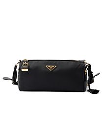 Prada Medium Re-Nylon And Leather Shoulder Bag With Padlock 1BC233 Black