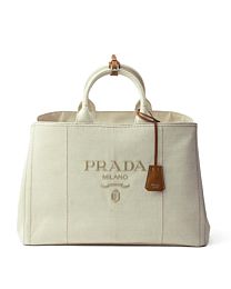 Prada Jardiniere Extra Large Linen Blend Tote Bag Cream