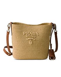 Prada Small Crochet And Leather Bucket Bag 1BE105 Apricot