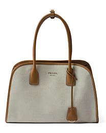 Prada Medium Linen Blend And Leather Tote Bag 1BG572