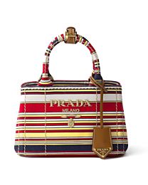 Prada Jardiniere Mini Striped Cotton-Canvas Bag Red