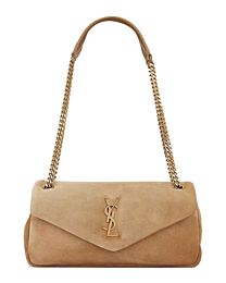 Saint Laurent Calypso Small Suede Shoulder Bag Fawn