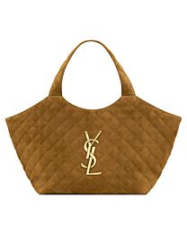 Saint Laurent Icare Quilted Suede Medium Handbag 858191 Coffee