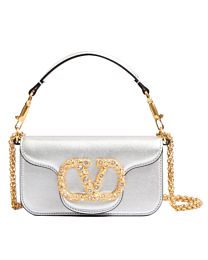 Valentino Garavani Loco Small Shoulder Bag In Laminated Calfskin With Jewel Logo 