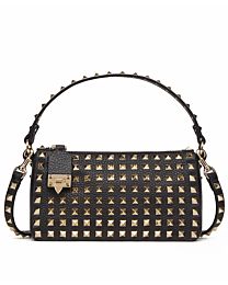 Valentino Small Rockstud Grainy Calfskin Crossbody Bag With All-Over Studs Black