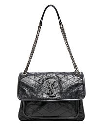 Saint Laurent Niki Medium Shiny Waxy Quilted Shoulder Bag 498894 Black