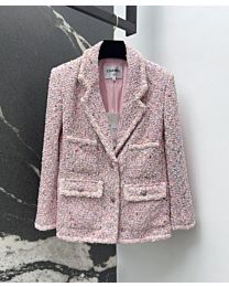 Chanel Women's Braided Woolen Coat Pink