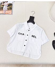 Chanel Women's Embroidered Short-sleeved Shirt White